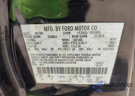 2010 Ford Escape Limited z USA, uszkodzony, nr VIN 1FMCU0EG4AKA43698